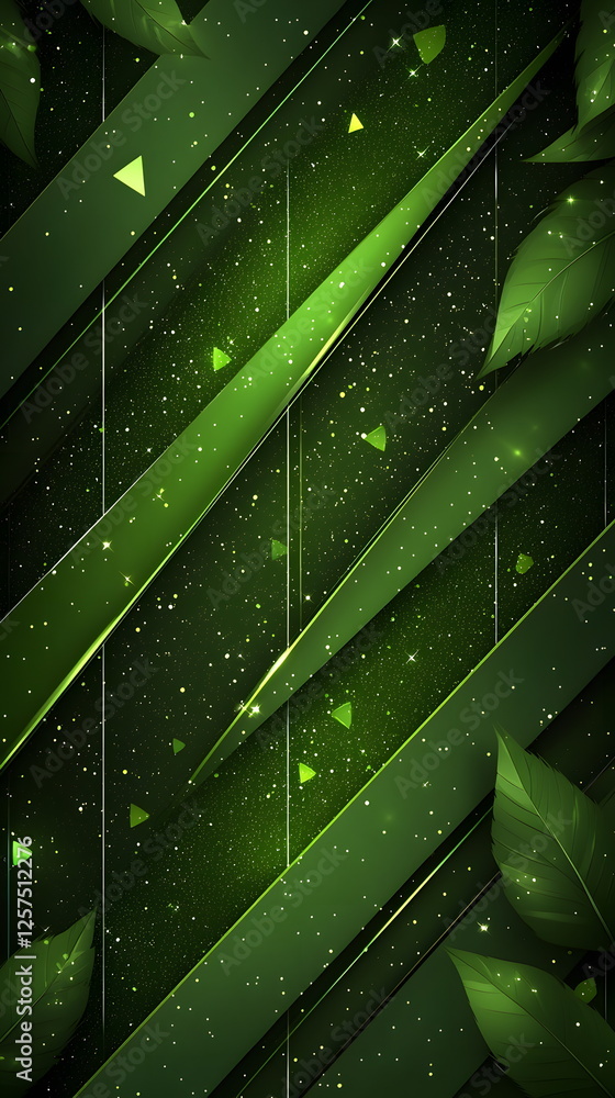 Poster lush green leaf patterns with starry background creating a vibrant, nature-inspired digital artwork 