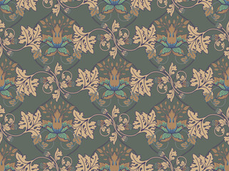 Seamless pattern in modern damask style for fabric, tapestry, wallpaper, wrapping paper.
