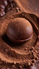 Indulgent chocolate truffle dusted with cocoa powder on textured surface.