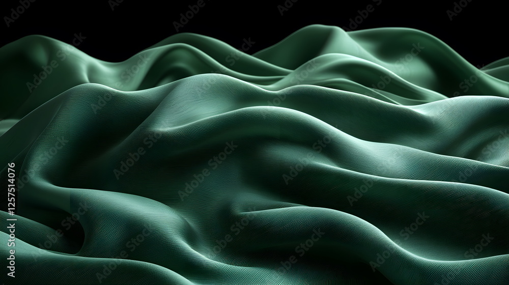 Aufkleber silky green fabric lying in folds with dramatic lighting creating shadows and highlights on its surf