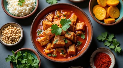 Delicious poisson sal gabonese salted fish stew served with rice and vegetables