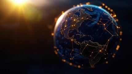 Global network connections at sunrise