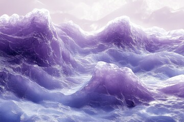 Abstract ocean waves in shades of purple and blue, creating a surreal coastal landscape