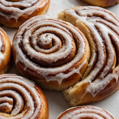 Fototapeta premium A cinnamon bun with a glossy sugar glaze, glowing on a white background.