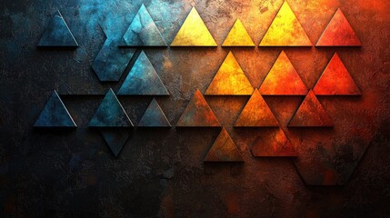 Abstract geometric design featuring colorful triangles on a textured background