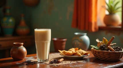 Fototapeta premium Refreshing horchata hondurena served in a traditional Honduran setting