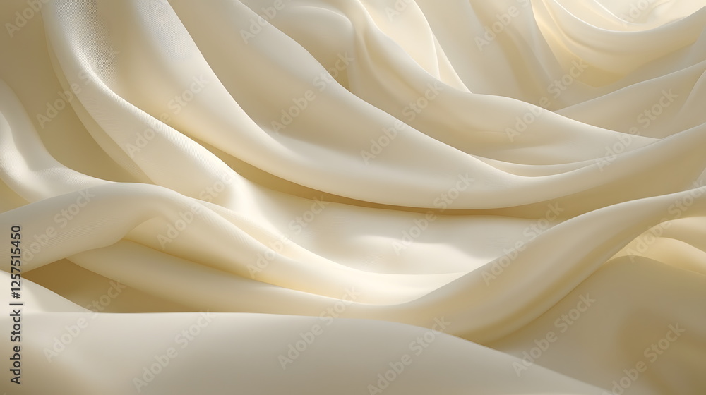 Poster silky cream fabric draped elegantly with soft folds creating a smooth and flowing texture in natural