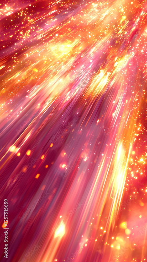 Poster radiant light beams cascading in vibrant pink and orange hues creating mesmerizing abstract backgrou