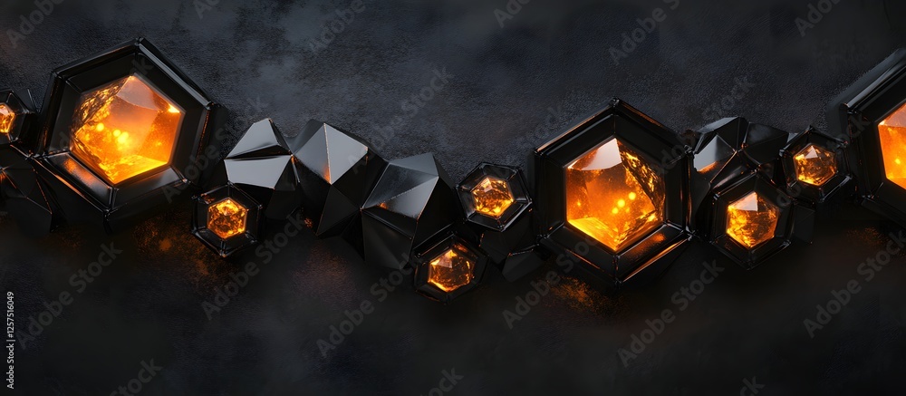 Poster abstract geometric shapes with orange light on dark background