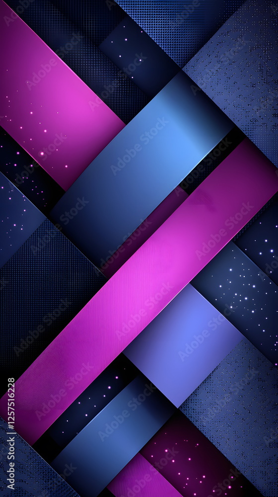 Poster colorful digital abstract pattern with intersecting shapes in purple and blue highlights creating a 