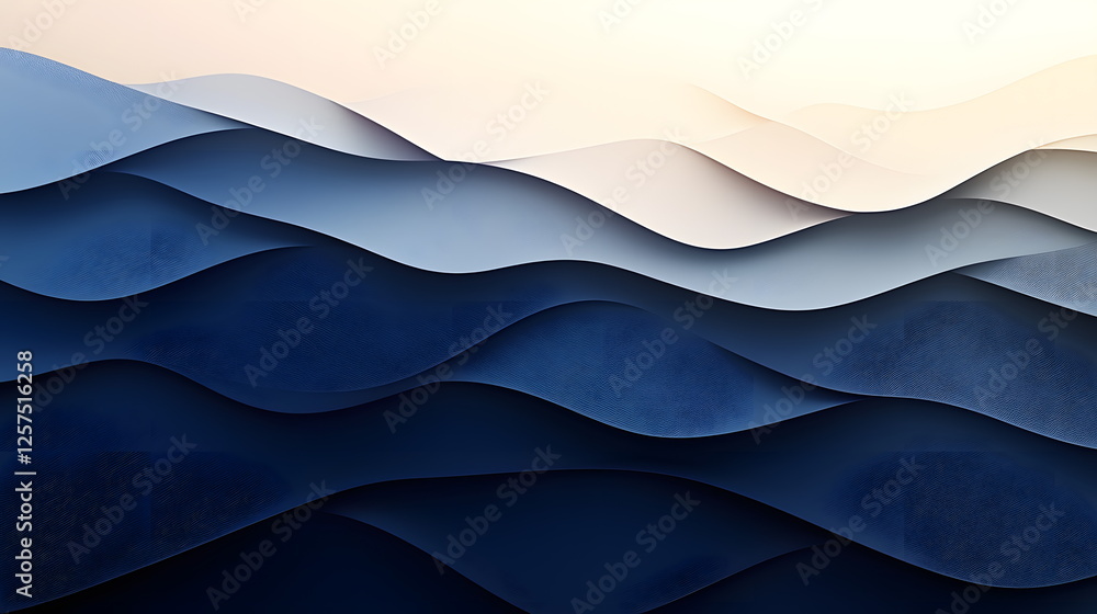 Poster waves of blue and grey colors blending harmoniously creating a soothing abstract design with smooth 