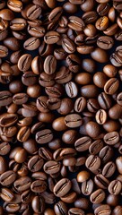 Fototapeta premium Close-up of roasted coffee beans with rich textures in dark tones. seamless pattern
