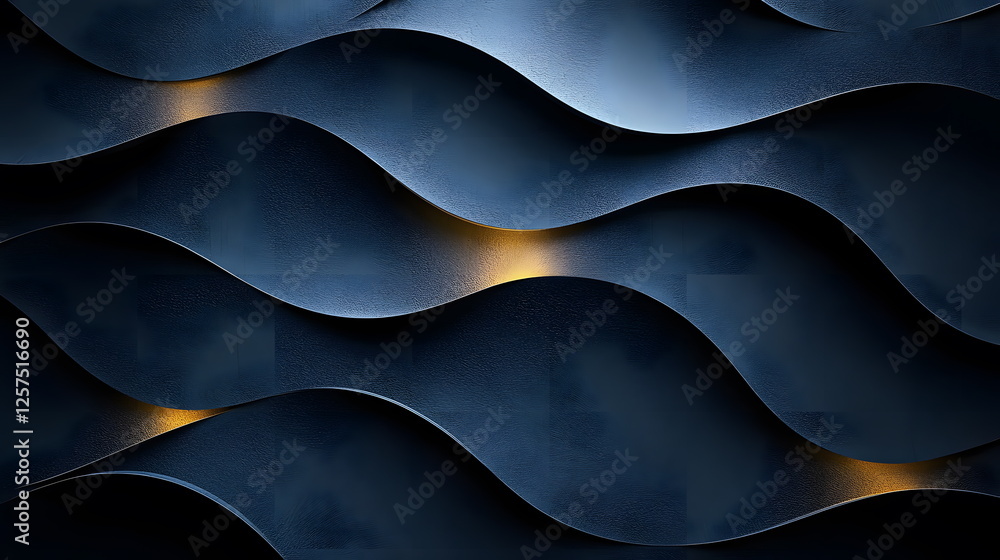 Poster wavy patterned surface with dark blue tones and subtle light reflections creating a modern aesthetic