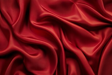 Obraz premium Luxurious red fabric with soft folds in close-up. AI image