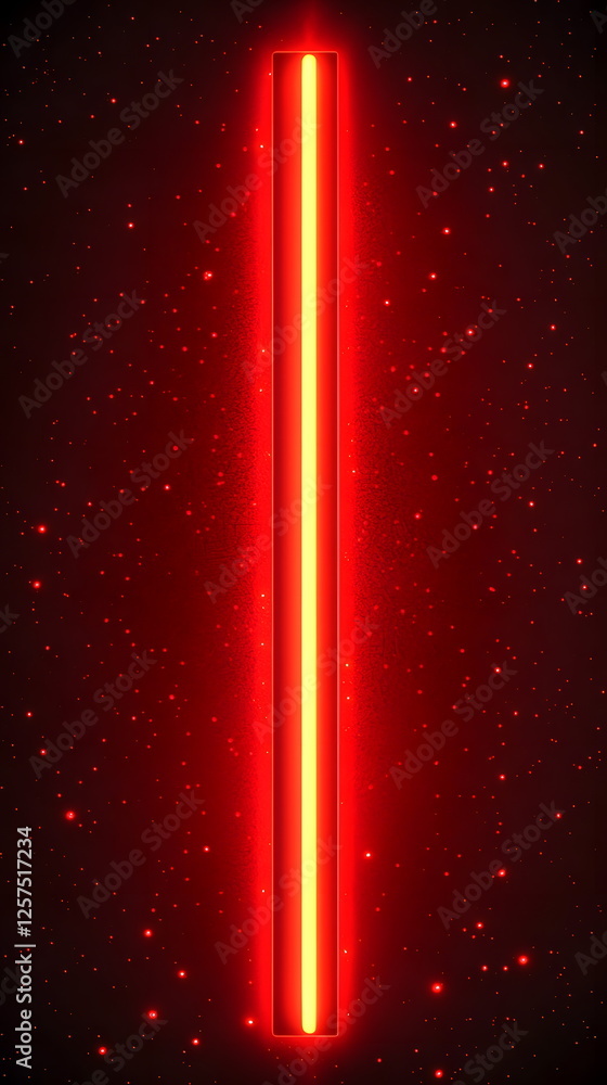 Aufkleber red neon light glowing against a dark textured background with abstract shimmering particles surroun