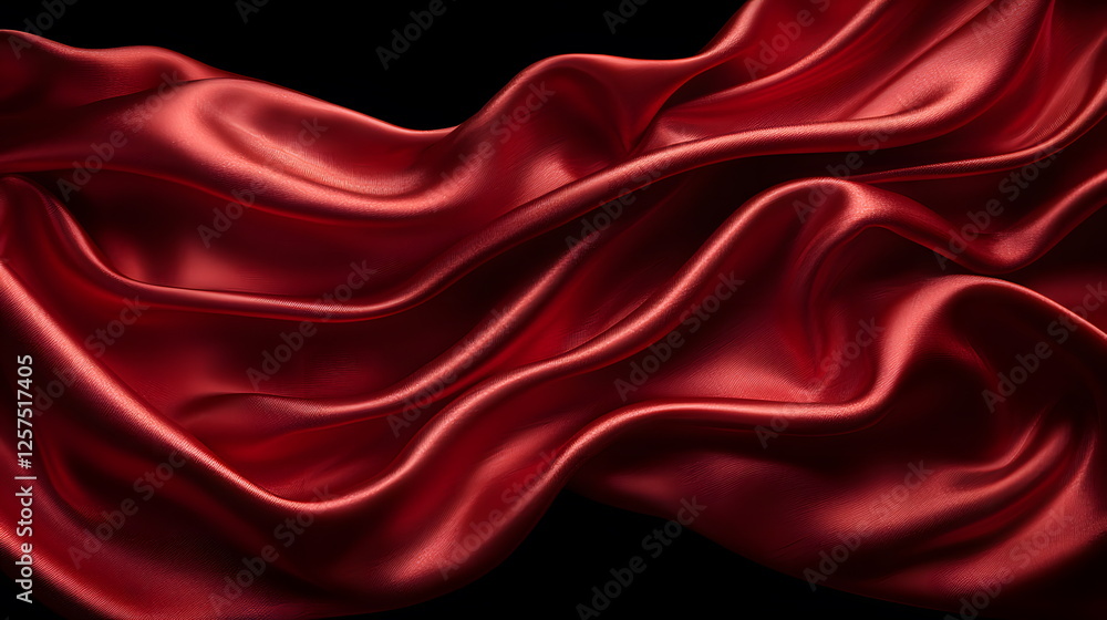 Poster rich red satin fabric draping gracefully in soft waves against a solid black background showcasing s