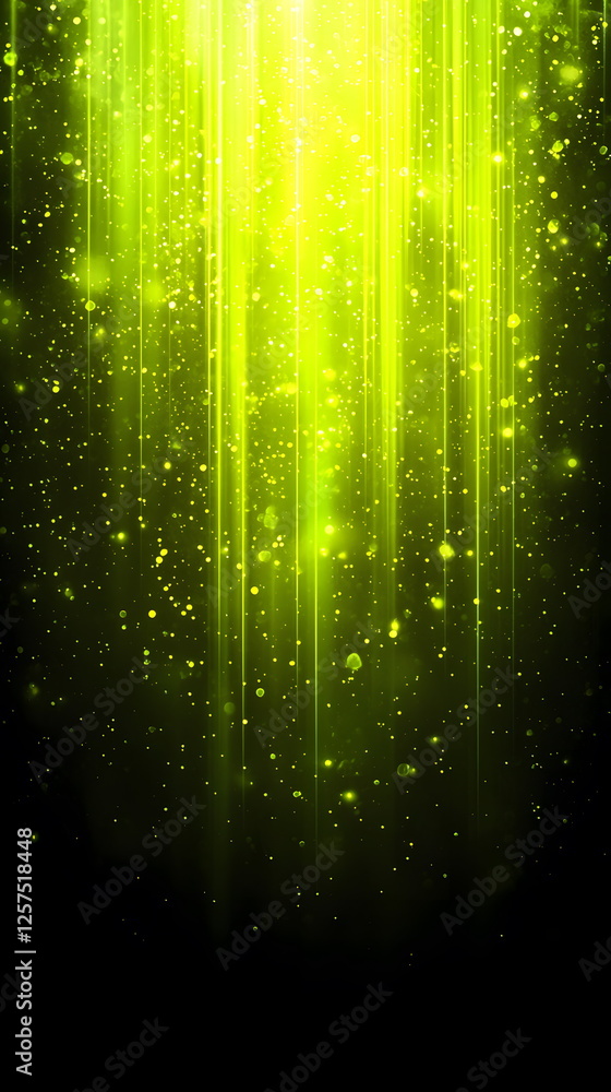 Poster luminous green light rays shining downward creating a magical and ethereal atmosphere with sparkling