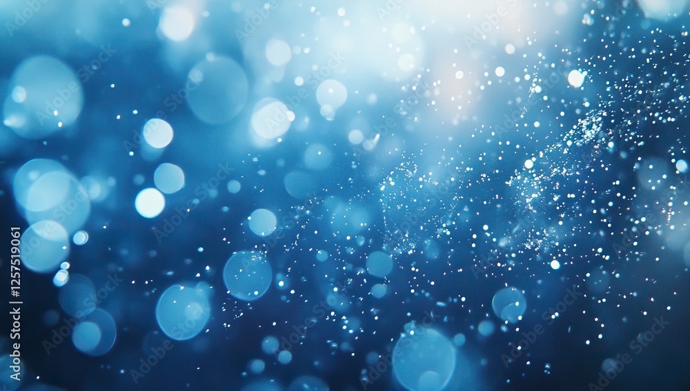 Poster abstract bokeh lights, glowing particles, deep blue background