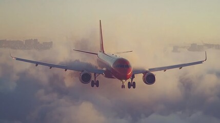 Obraz premium Airplane Soaring Above the Clouds at Sunrise