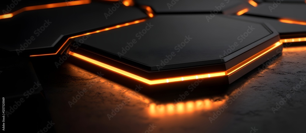 Poster Abstract Hexagonal Geometric Background with Orange Lighting