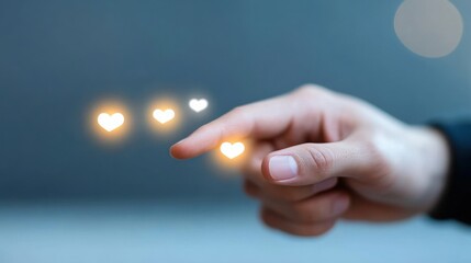 hand touching virtual heart icons