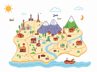Obraz premium Illustrated Map of Popular Adventure Destinations