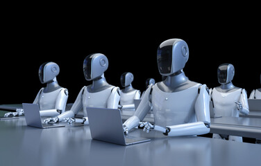 Automation worker concept with ai assistant robot working