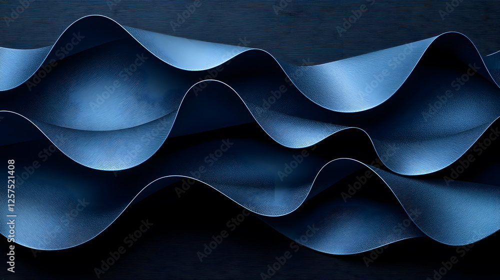 Poster wavy blue abstract texture with layered curves and shadows on a dark background for artistic design 