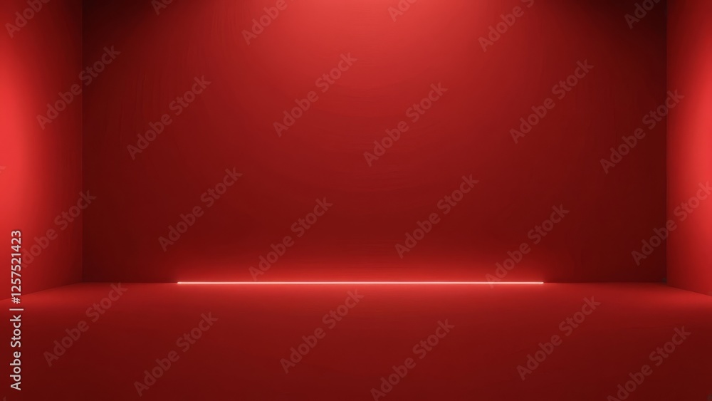 Poster minimalistic red room with a glowing line creating a modern abstract ambiance