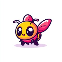 Cute cartoon bee, stylized, cheerful expression, isolated on white background, possible use for children's book or educational material