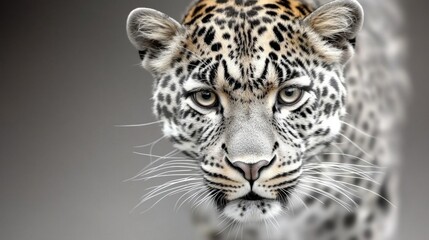 Fototapeta premium A close up of a leopard's face on a gray background
