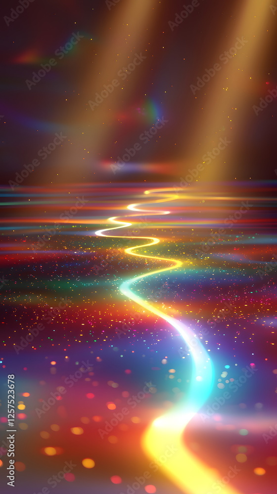 Poster colorful light streaks illuminating a dark background with sparkles and rays creating a magical atmo