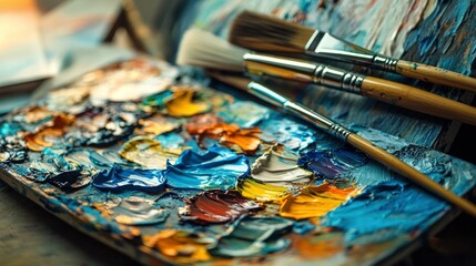 Obraz premium Vibrant oil paints and brushes, artistic creation