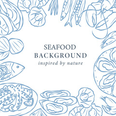 Line art retro seafood template