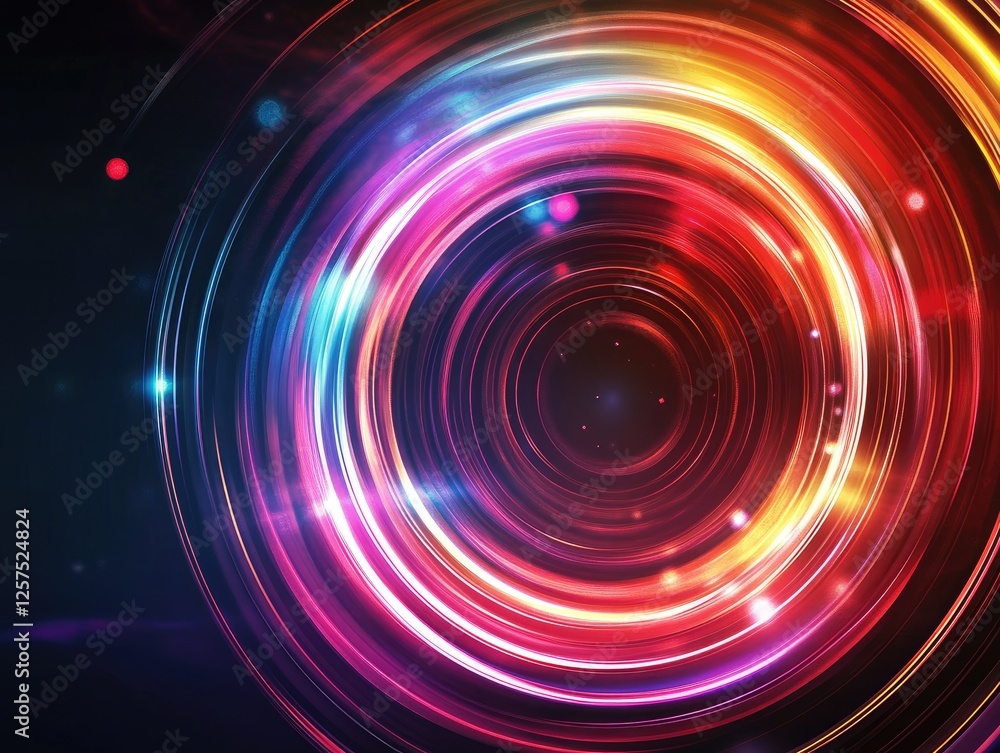 Poster Abstract colorful concentric circles on dark background