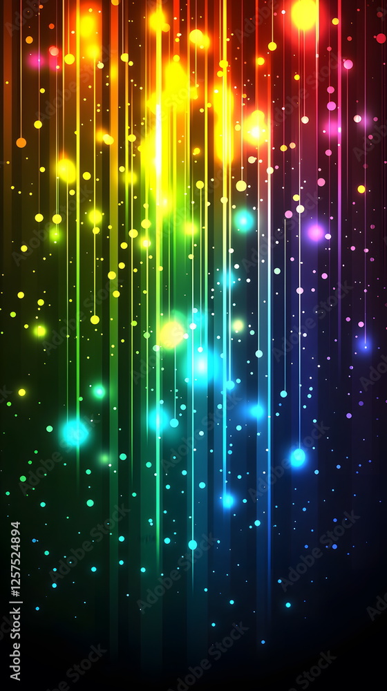 Poster vibrant abstract background with colorful light streaks and glowing orbs on a dark canvas for artist