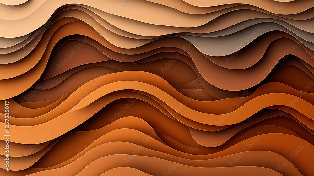 Poster wavy layers in shades of brown and beige creating a modern abstract background for artistic or desig