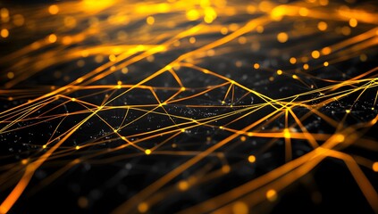 Abstract network, glowing lines, digital connections, city lights in background.  Use data visualization
