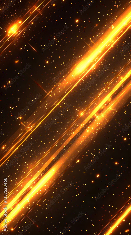 Poster golden light streaks glowing against a dark backdrop with sparkling stars and vibrant colors creatin