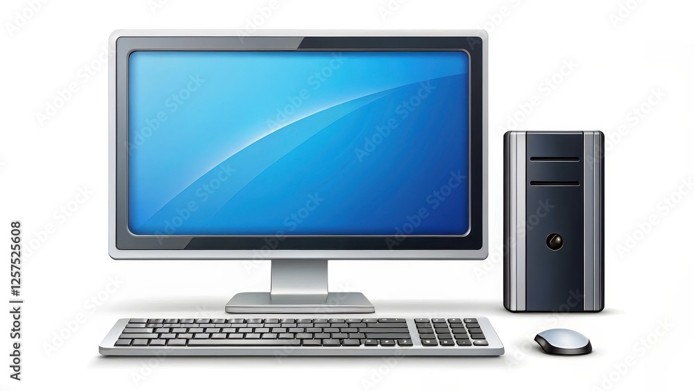 Poster desktop computer system on white background