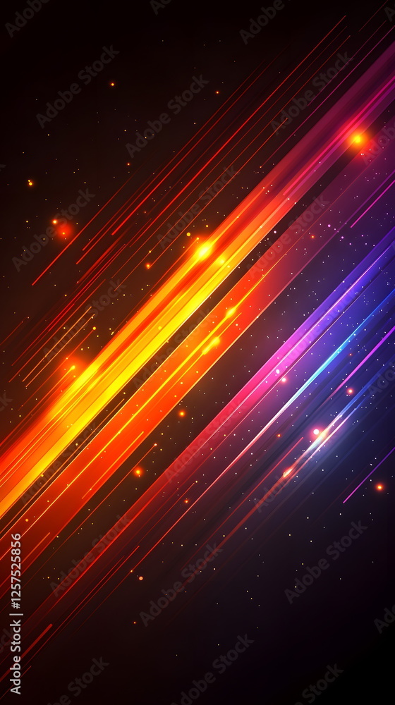 Poster vibrant abstract background with dynamic colorful light streaks and glowing particles in a dark sett