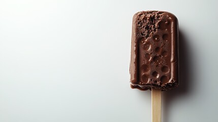 Close-up of rich chocolate ice cream on a stick against a clean background