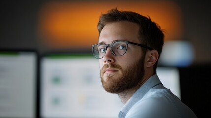 Obraz premium man wearing glasses in office