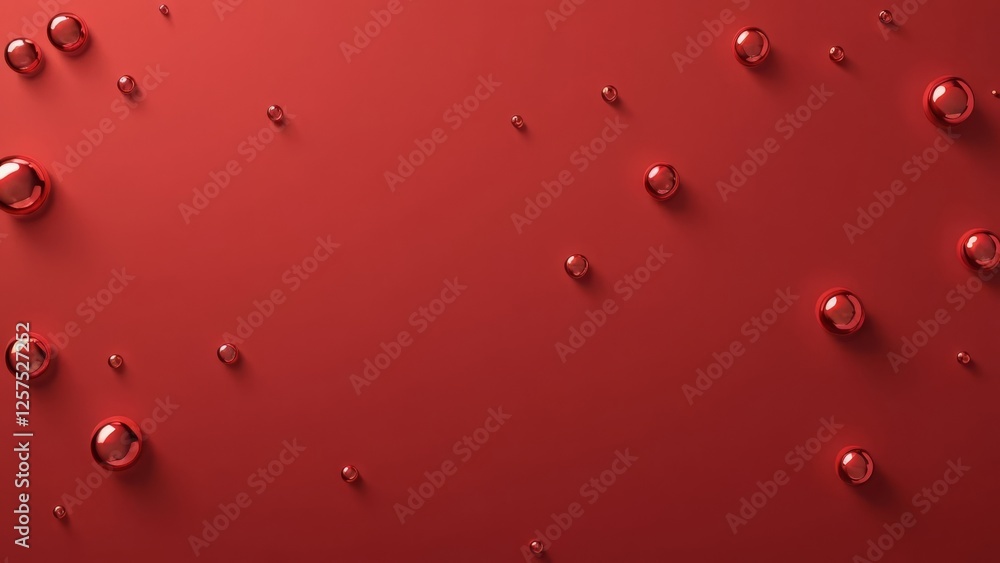 Poster minimalistic red background with scattered 3d spheres casting shadows