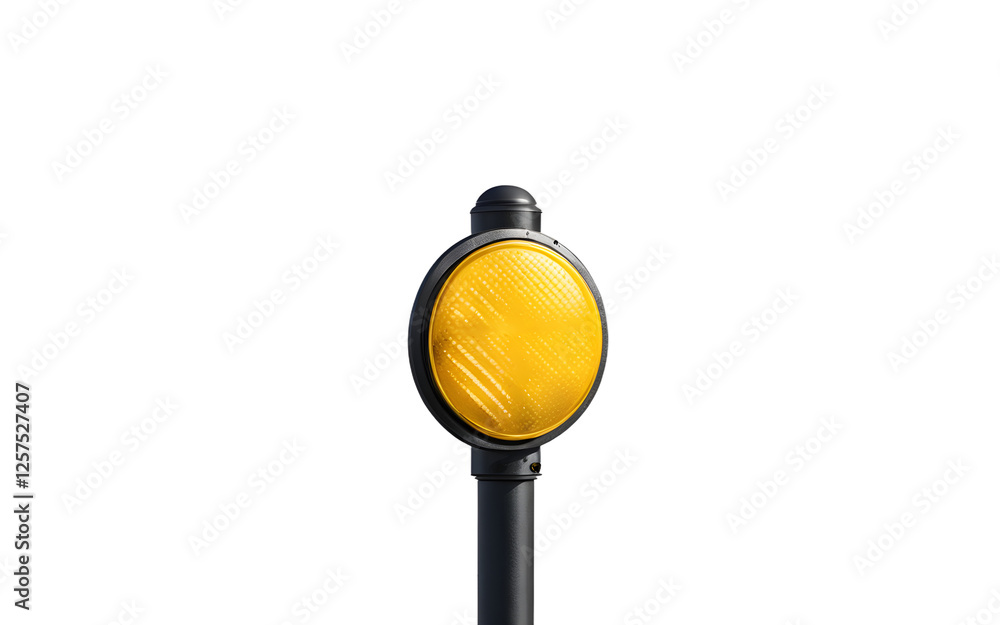 Poster A yellow pedestrian crossing button mounted on a pole, isolated on a empty plain background
