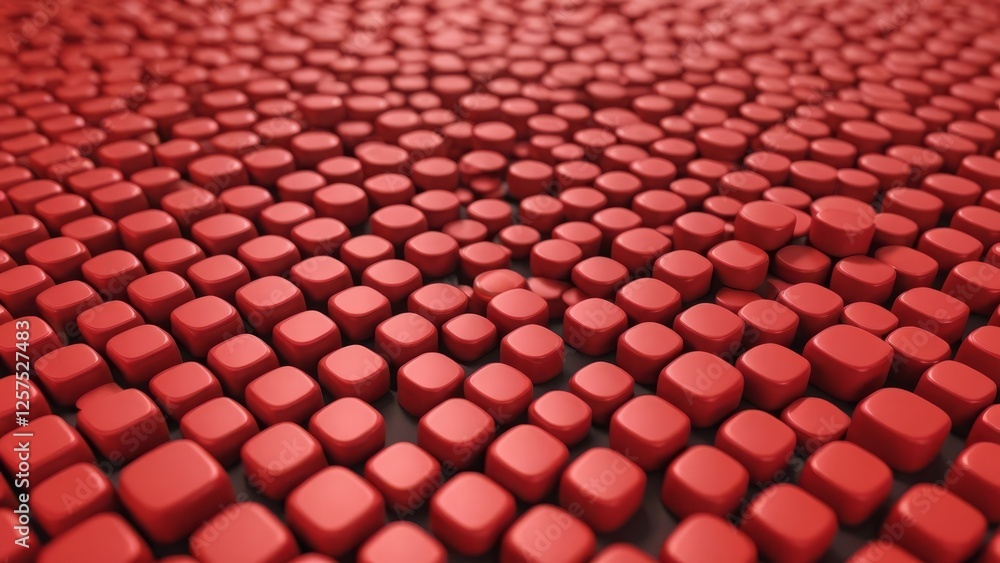 Poster abstract red 3d grid of rounded cubes with a textured surface