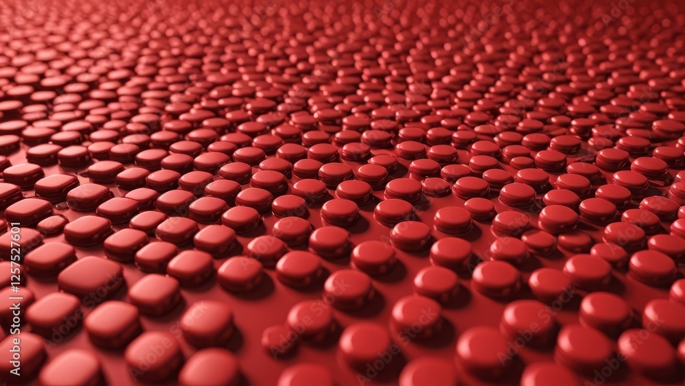 Poster red abstract 3d surface with smooth geometric circular shapes