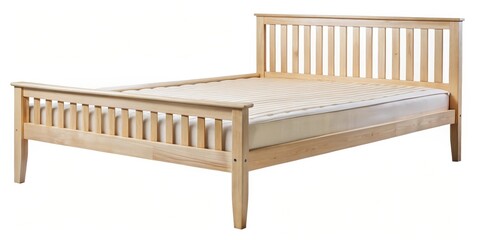 Light-colored Wooden Bed Frame on White Background