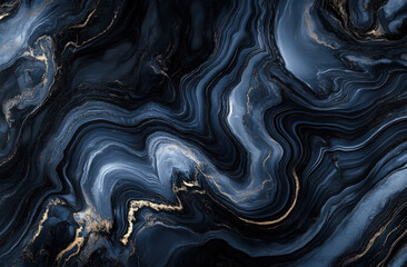 Fototapeta premium Black marble background with dark gray swirls, top view, close-up, texture, high resolution. 