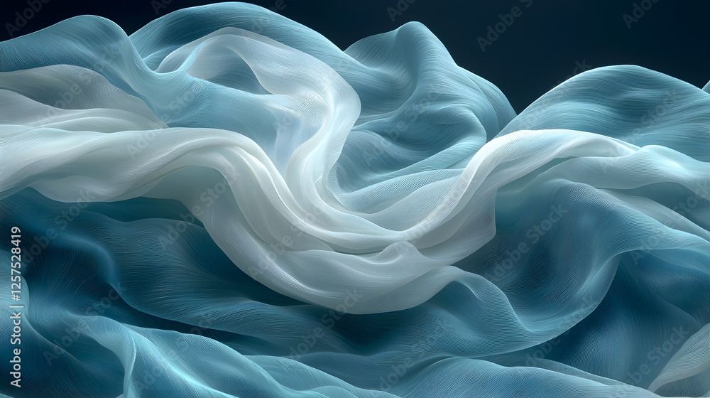 Poster soft flowing fabric in shades of blue and white creating an elegant and serene abstract background t